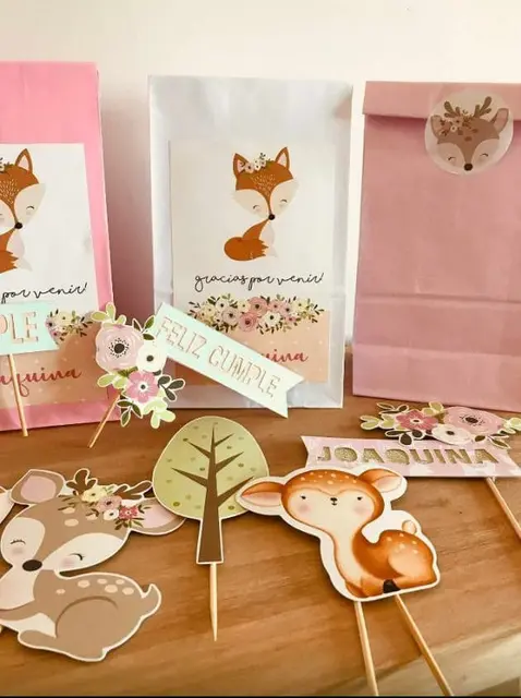 Woodland Animal Favor Bags with Matching Paper Toppers