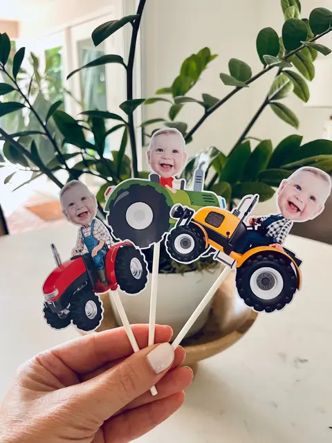 Tractor Party Picks with Photo Faces