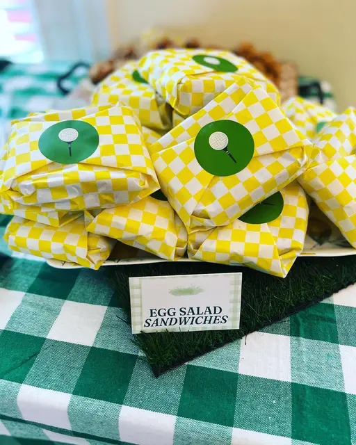 Golf Party Sandwich Wraps with Yellow Checks and Green Seals