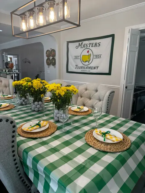 Masters Table Setting with Yellow Flowers and Golf Balls