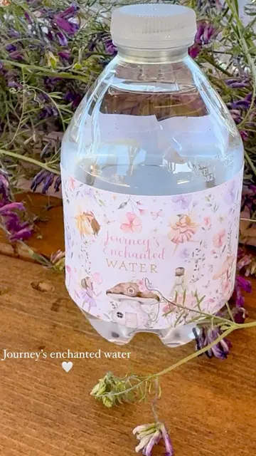 Enchanted Water Bottle Label with Fairy Garden Artwork