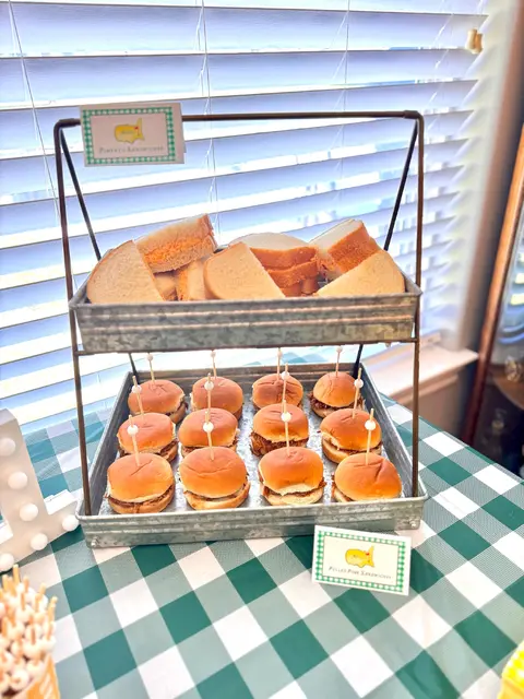 Tiered Golf Party Sandwich Display with Gingham Labels