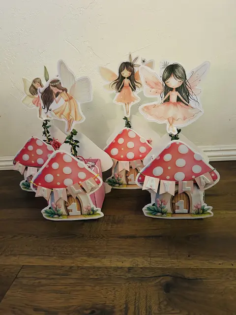 Fairy and Mushroom House Displays with Name Bunting