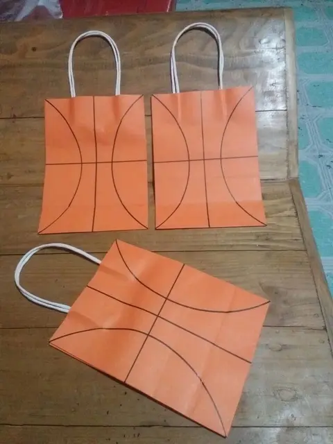 Orange Basketball Favor Bags with Simple Black Lines