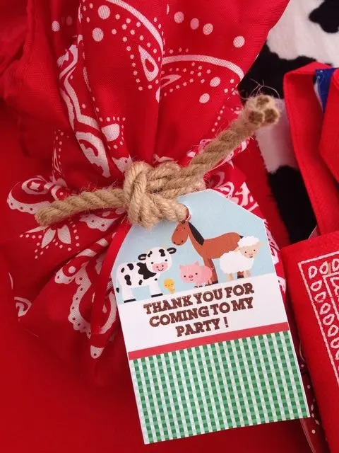 Red Bandana Farm Favors with Gingham Thank-You Tags