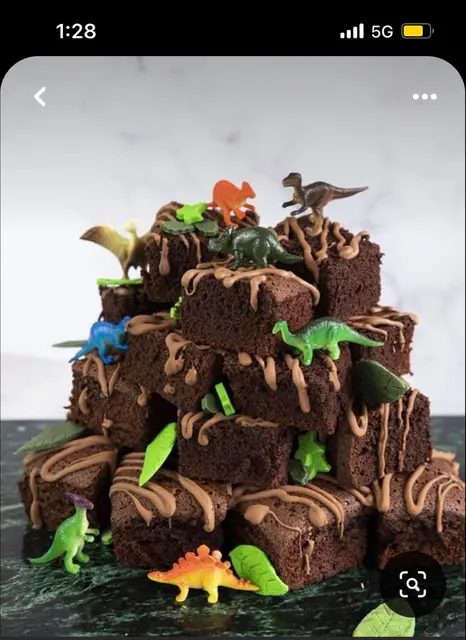 Dinosaur Cake Square Tower with Drizzled Topping