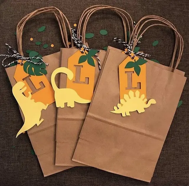 Layered Dinosaur and Initial Tags for Party Favor Bags
