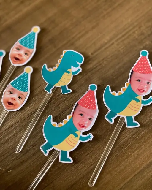 Dinosaur Photo Toppers with Colorful Party Hats
