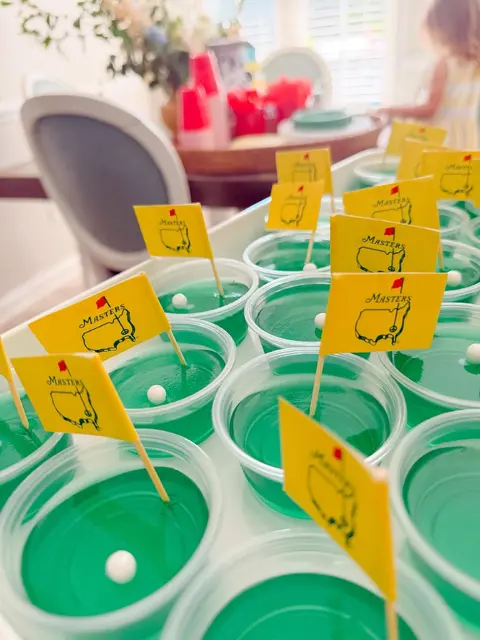 Green Golf Dessert Cups with Yellow Masters Flags