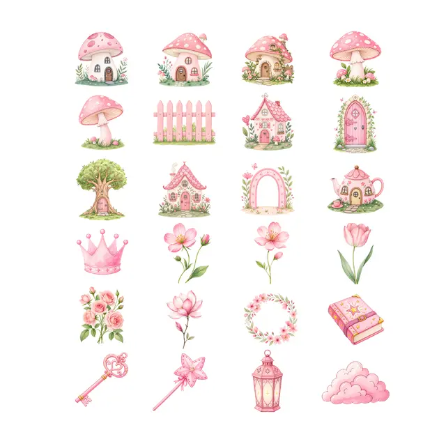 Pink Fairy Garden PNG Clipart Pack