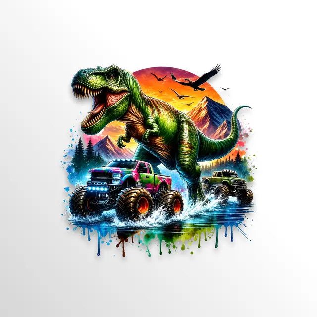 T-Rex and Monster Trucks PNG – Dinosaur Digital Download