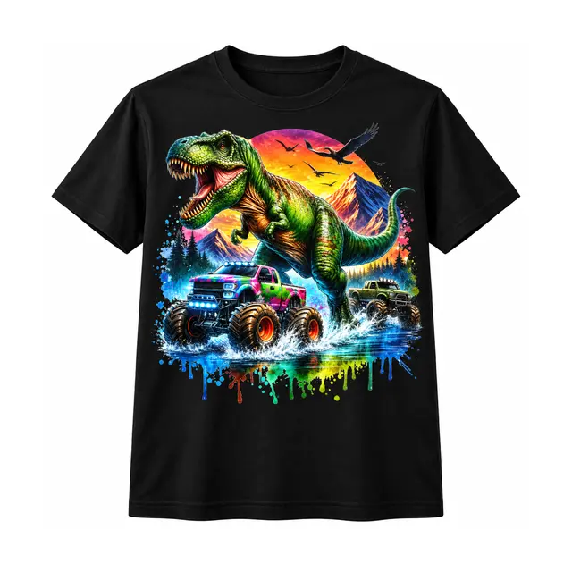 T-Rex and Monster Trucks PNG – Dinosaur Digital Download
