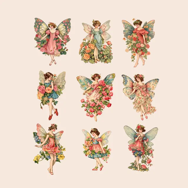 Vintage Flower Fairies PNG Clipart Pack