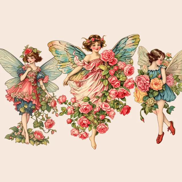 Vintage Flower Fairies PNG Clipart Pack