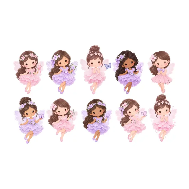 Pink and Lavender Fairies PNG Clipart Pack