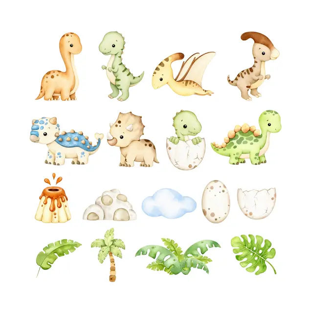 Watercolor Baby Dinosaur Clipart – 17 Transparent PNGs