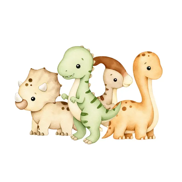 Watercolor Baby Dinosaur Clipart – 17 Transparent PNGs