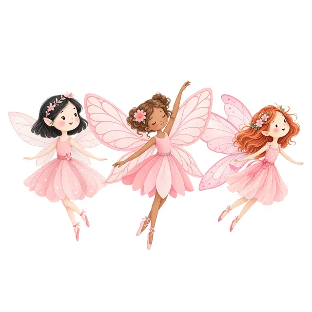 Pink Dancing Fairies PNG Clipart Pack