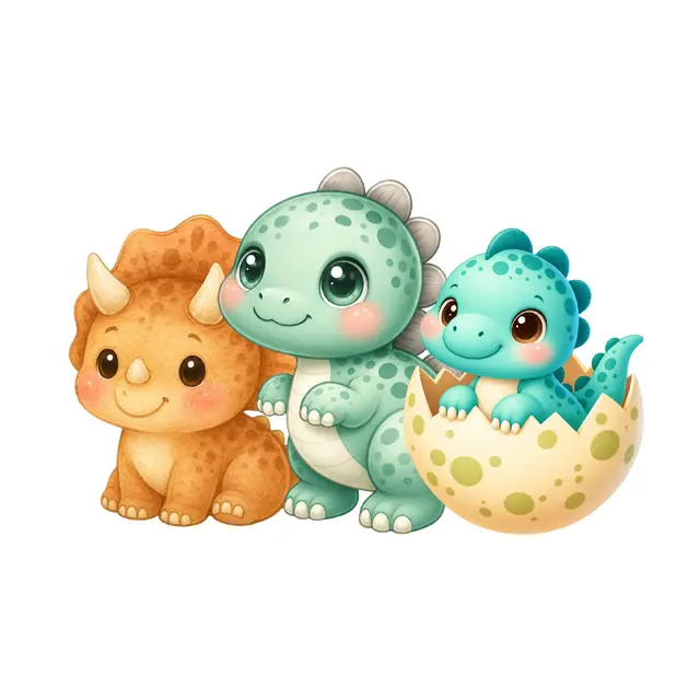 Pastel Baby Dinosaurs and Hatching Eggs PNG Clipart Pack