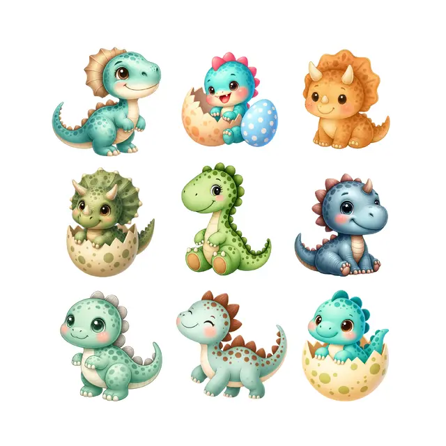 Pastel Baby Dinosaurs and Hatching Eggs PNG Clipart Pack