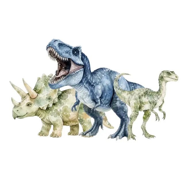 Watercolor Dinosaurs and Prehistoric Greenery PNG Clipart Pack