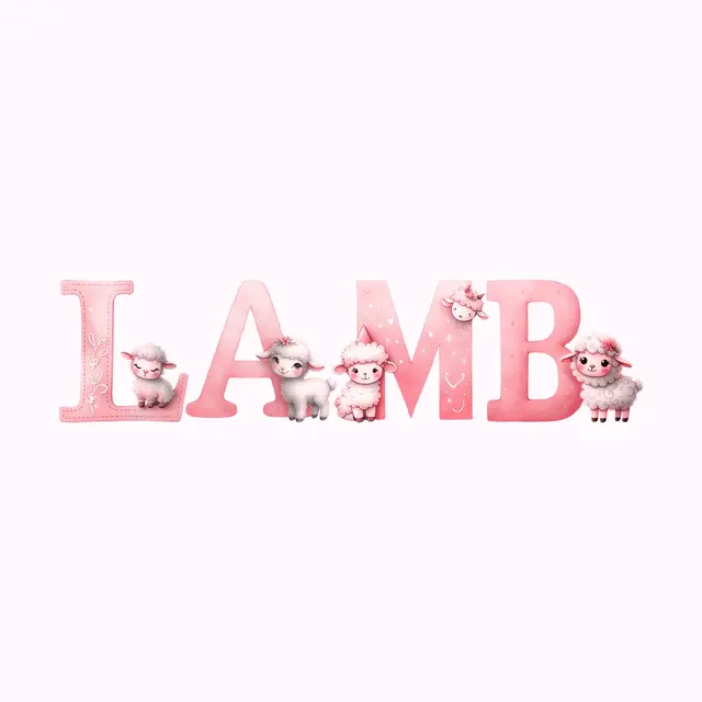 Pink Lamb Illustration Printable Lettering