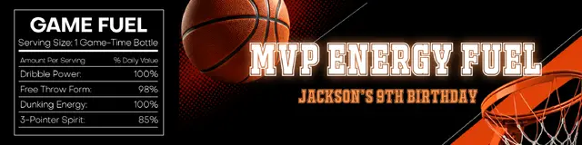 Black and Orange Basketball MVP Fuel Printable Bottle Label