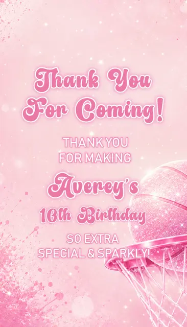 Pink Sparkle Basketball Printable Thank You Card