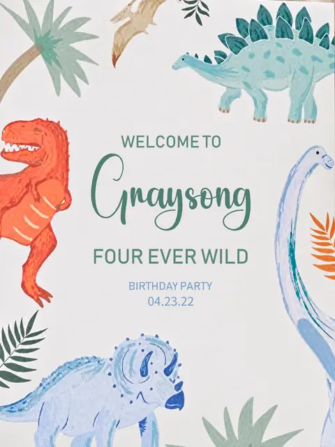 Watercolor Dinosaur Printable Birthday Welcome Sign