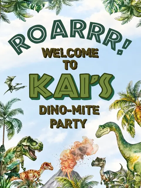 Jungle Volcano Dinosaur Printable Welcome Sign