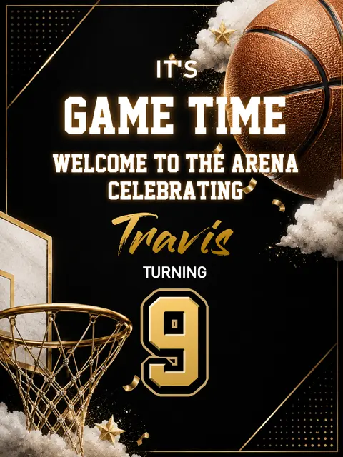 Black and Gold Basketball Arena Printable Welcome Sign