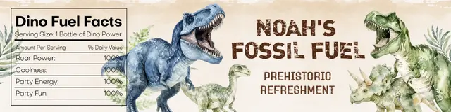 Watercolor Dinosaur Fossil Fuel Printable Water Bottle Label