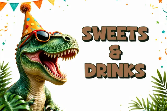Party Hat T-Rex Sweets and Drinks Printable Food Sign
