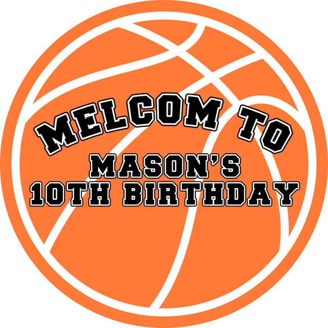 Orange Basketball Birthday Welcome Printable Sticker Design