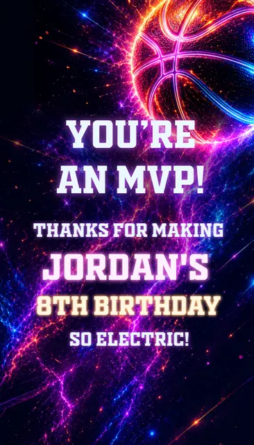 Electric Neon Basketball MVP Printable Thank You Card