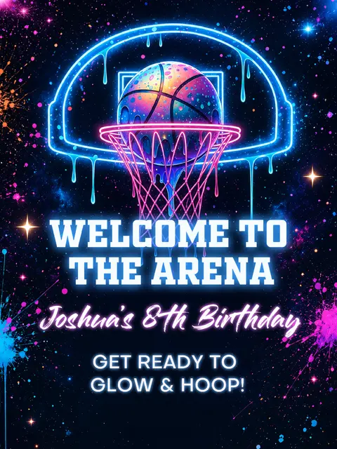 Neon Drip Basketball Arena Printable Welcome Sign