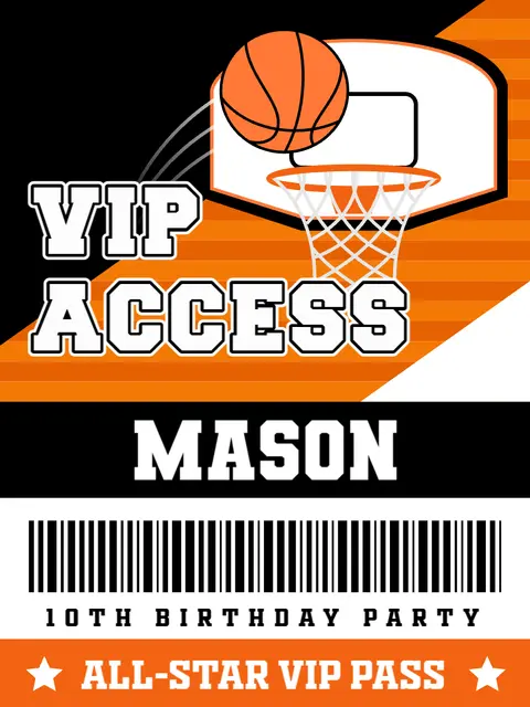 Basketball Hoop VIP Access Printable Party Pass