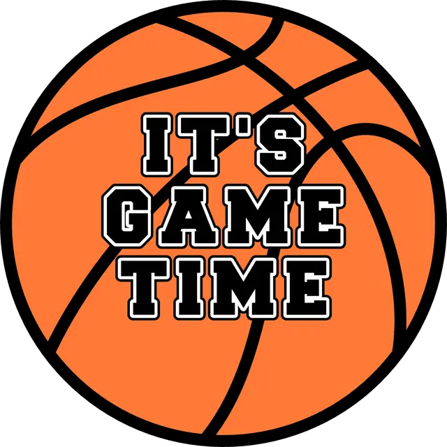 Orange Basketball Game Time Printable Round Sticker Design