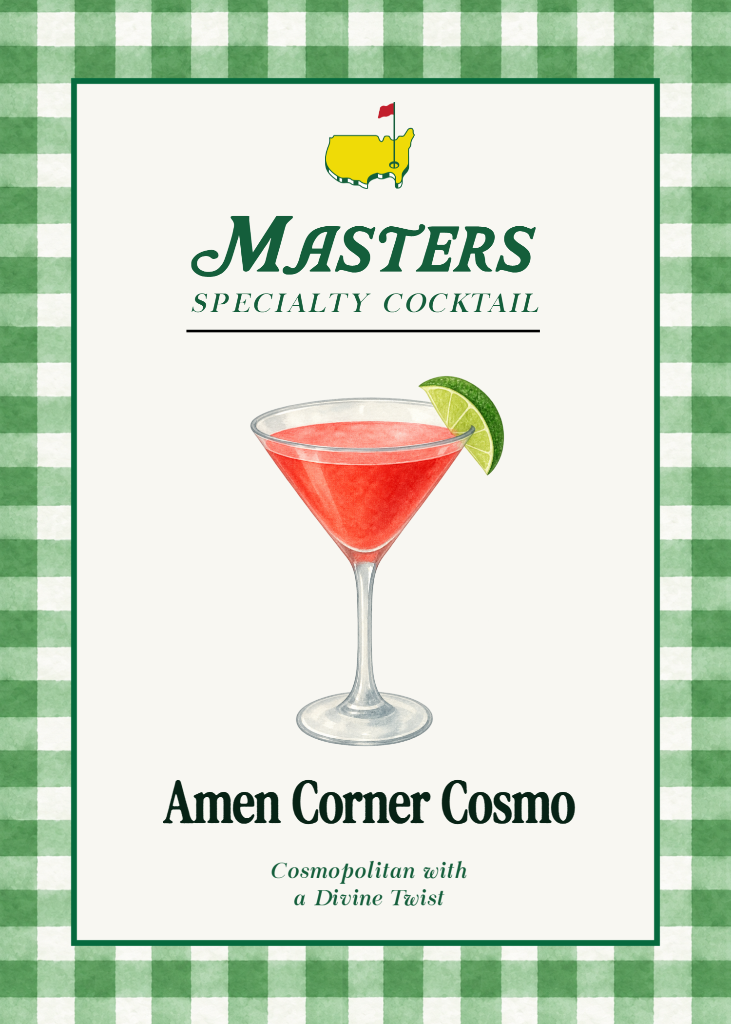 Amen Corner Cosmo Masters Cocktail Sign