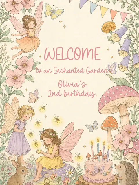 Storybook Woodland Fairy Printable Birthday Welcome Sign