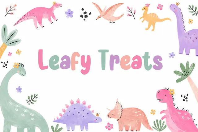 Pastel Dinosaur Leafy Treats Printable Food Sign