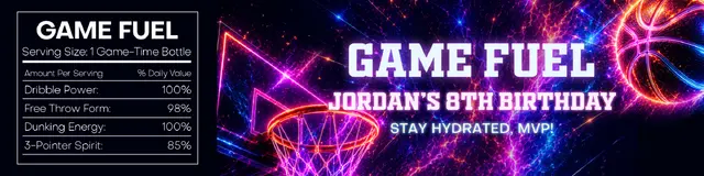Electric Neon Basketball Game Fuel Printable Bottle Label