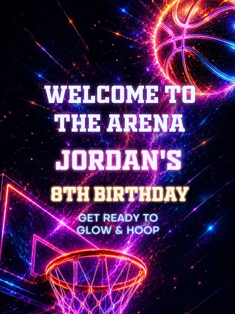 Electric Neon Basketball Arena Printable Welcome Sign