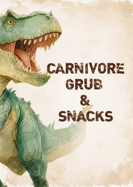 Watercolor T-Rex Carnivore Grub Printable Food Sign
