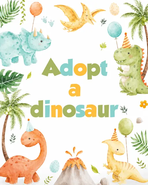 One-a-Saurus Adopt a Dinosaur Printable Favor Sign