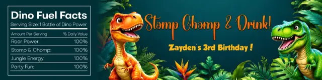 Tropical Cartoon Dinosaur Printable Water Bottle Label