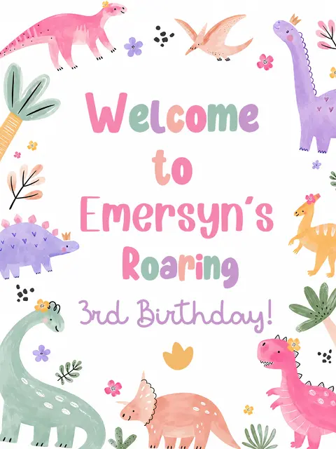 Pastel Dinosaur Printable Birthday Welcome Sign
