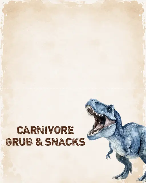 Watercolor Blue T-Rex Printable Tent Food Label