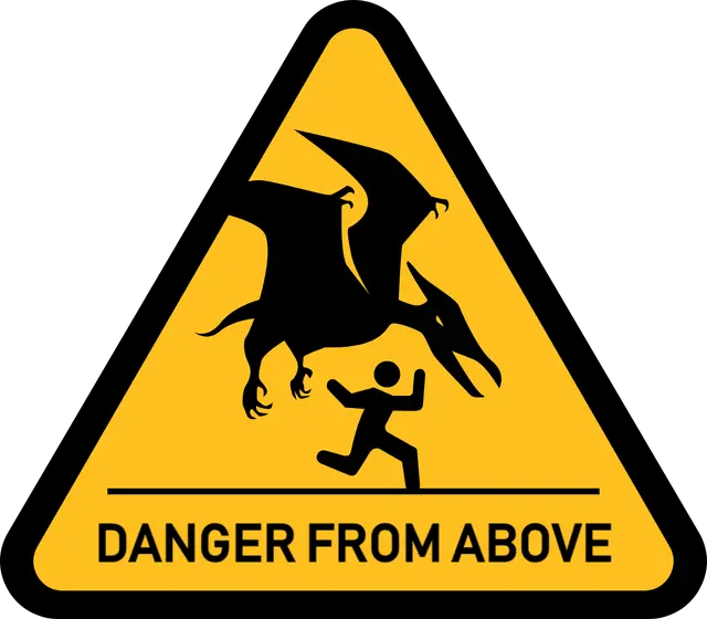 Pterosaur Danger from Above Printable Warning Sticker Design
