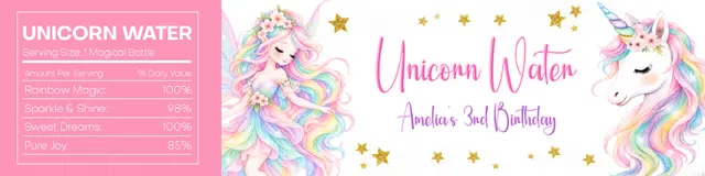Pastel Fairy and Unicorn Printable Water Bottle Label